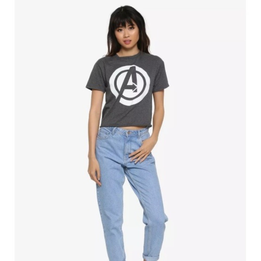 Marvel The Avengers Crop Top Tee Graphic T-Shirt‎ Charcoal Grey Medium